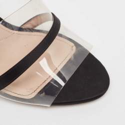 Pre Owned Miu Miu Black/Transparent PVC and Satin Slide Sandals Size 36