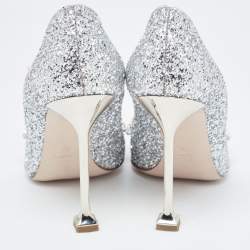 Miu Miu Silver Glitter Crystal Embellished Pointed Toe Pumps  Size 38