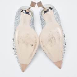 Miu Miu Silver Glitter Crystal Embellished Pointed Toe Pumps  Size 38