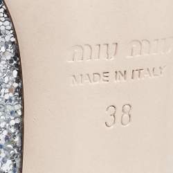 Miu Miu Silver Glitter Crystal Embellished Pointed Toe Pumps  Size 38