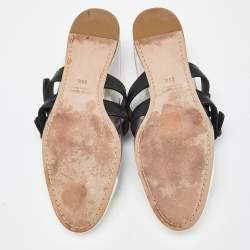 Pre Owned Miu Miu Transparent/White Pvc and Leather Buckle Detail Bow Ballet Flats Size 38.5