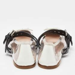 Pre Owned Miu Miu Transparent/White Pvc and Leather Buckle Detail Bow Ballet Flats Size 38.5