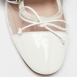 Pre Owned Miu Miu Transparent/White Pvc and Leather Buckle Detail Bow Ballet Flats Size 38.5