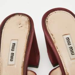 Pre Owned Miu Miu Burgundy Satin Crystal Embellished Slide Sandals Size 41