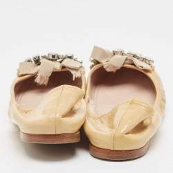 Miu Miu Beige Patent Leather Crystal Embellished Ballet Flats Size 39   