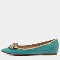 Pre Owned Miu Miu Blue Patent Leather Embellished Ballet Flats Size 42