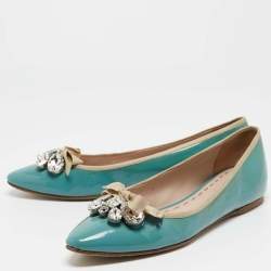 Pre Owned Miu Miu Blue Patent Leather Embellished Ballet Flats Size 42