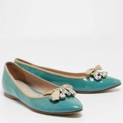 Pre Owned Miu Miu Blue Patent Leather Embellished Ballet Flats Size 42