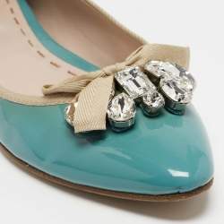 Pre Owned Miu Miu Blue Patent Leather Embellished Ballet Flats Size 42