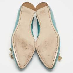 Pre Owned Miu Miu Blue Patent Leather Embellished Ballet Flats Size 42