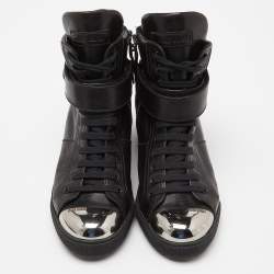 Miu Miu Black Leather Toe Cap Wedge Ankle Boots Size 38.5