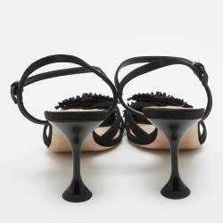Miu Miu Black Satin Embellished Ankle Strap Sandals Size 37.5