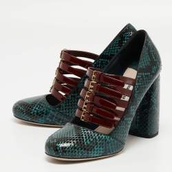 Miu Miu Green Python And Patent Mary Jane Pumps Size 37.5