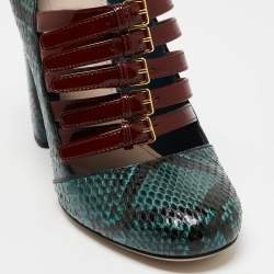 Miu Miu Green Python And Patent Mary Jane Pumps Size 37.5