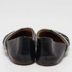 Miu Miu Black Leather Crystal Embellished Pointed Toe Ballet Flats Size 36