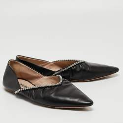 Miu Miu Black Leather Crystal Embellished Pointed Toe Ballet Flats Size 36