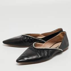 Miu Miu Black Leather Crystal Embellished Pointed Toe Ballet Flats Size 36