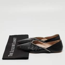 Miu Miu Black Leather Crystal Embellished Pointed Toe Ballet Flats Size 36