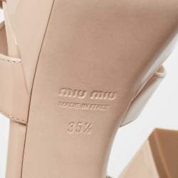 Pre Owned Miu Miu Beige Patent Leather Crystal Embellished Ankle Strap Sandals Size 35.5