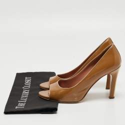 Miu Miu Brown Patent Leather Open Toe Pumps Size 39