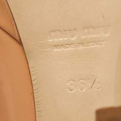 Pre Owned Miu Miu Beige Patent Leather Bow Peep Toe Platform Pumps Size 36.5