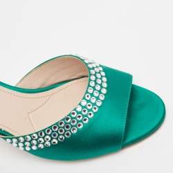 Miu Miu Green Satin Crystals Embellished Slide Sandals Size 38