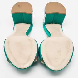 Miu Miu Green Satin Crystals Embellished Slide Sandals Size 38