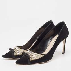 Miu Miu Black Suede and PVC Crystal Embellished Pointed Toe Pumps Size 38.5