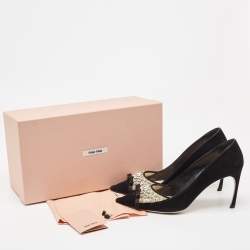 Miu Miu Black Suede and PVC Crystal Embellished Pointed Toe Pumps Size 38.5