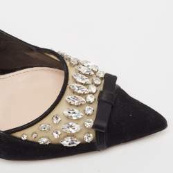 Miu Miu Black Suede and PVC Crystal Embellished Pointed Toe Pumps Size 38.5