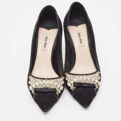 Miu Miu Black Suede and PVC Crystal Embellished Pointed Toe Pumps Size 38.5