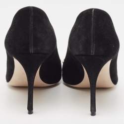 Miu Miu Black Suede and PVC Crystal Embellished Pointed Toe Pumps Size 38.5