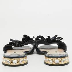 Pre Owned Miu Miu Navy Blue Patent Leather Flat Slides Size 39