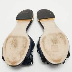 Pre Owned Miu Miu Navy Blue Patent Leather Flat Slides Size 39