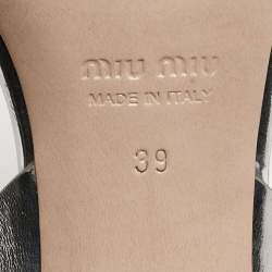 Miu Miu White/Silver Leather Ankle Wrap Sandals Size 39