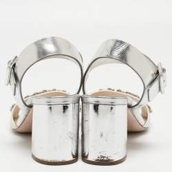 Miu Miu White/Silver Leather Ankle Wrap Sandals Size 39