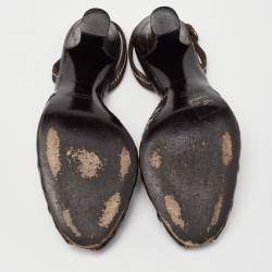 Pre Owned Miu Miu Dark Brown Croc Embossed Leather Bow Slingback Sandals 39