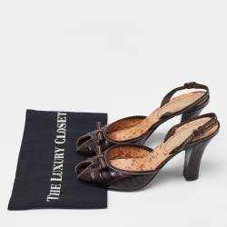 Pre Owned Miu Miu Dark Brown Croc Embossed Leather Bow Slingback Sandals 39