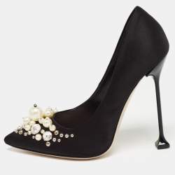 Miu Miu Black Satin Crystal Embellished Pumps Size 37