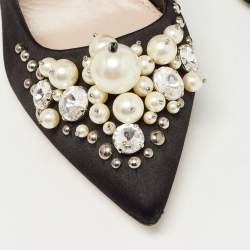 Miu Miu Black Satin Crystal Embellished Pumps Size 37