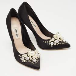 Miu Miu Black Satin Crystal Embellished Pumps Size 37