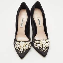 Miu Miu Black Satin Crystal Embellished Pumps Size 37