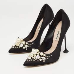 Miu Miu Black Satin Crystal Embellished Pumps Size 37