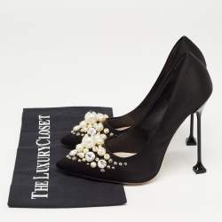 Miu Miu Black Satin Crystal Embellished Pumps Size 37