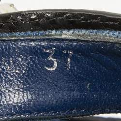 Miu Miu Navy Blue/Black Denim and Leather Crystal Embellished Flat Slides Size 37