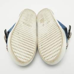 Miu Miu Navy Blue/Black Denim and Leather Crystal Embellished Flat Slides Size 37