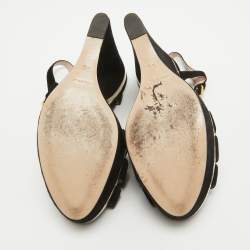 Miu Miu Black Suede T-Strap Platform Wedge Sandals Size 40