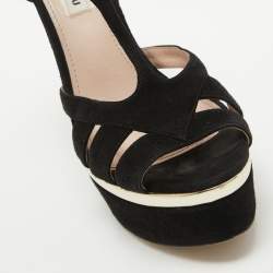 Miu Miu Black Suede T-Strap Platform Wedge Sandals Size 40