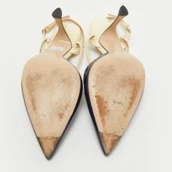 Pre Owned Miu Miu Navy Blue/Cream Patent Leather Bow Slingback Pumps Size 39