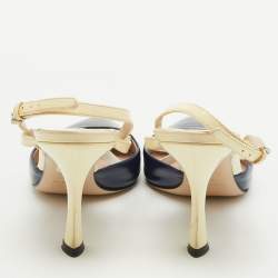 Pre Owned Miu Miu Navy Blue/Cream Patent Leather Bow Slingback Pumps Size 39